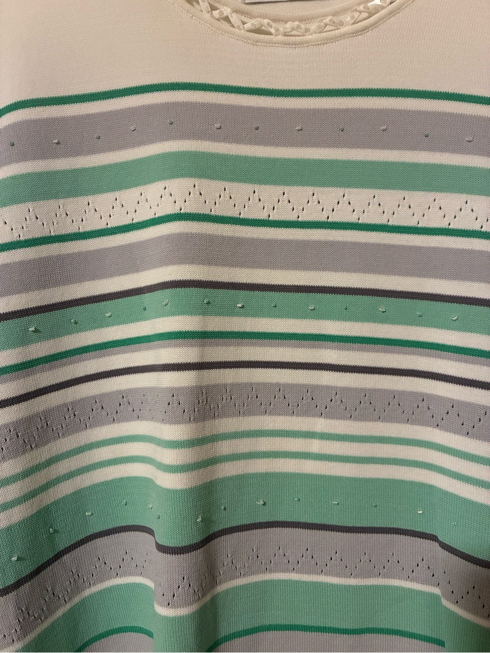 Alfred Dunner Mint, Gray & White Striped Short Sleeve Top - Picture 2 of 5